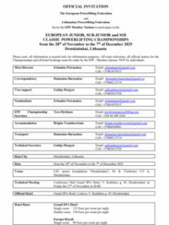 Invitación Europeo Subjunior Junior Lithuania